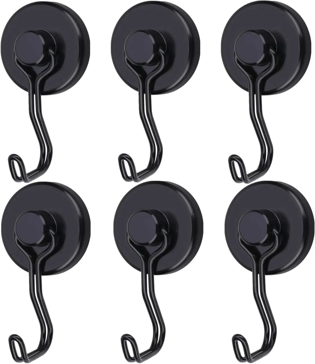 Hooks 100LB Cruise Refrigerator Heavy Duty Neodymium Rare Earth  Hangers,Rubber Scratch-Resistant BaseIdeal for Indoor/Outdoor Hanging(Black 6Pack)