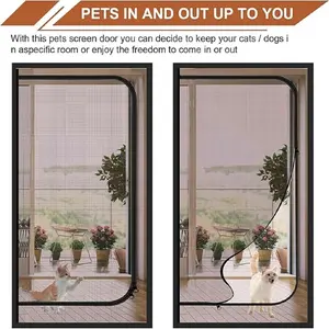 Thickened Anti-Cat Mesh Screen Door for Living Room, Bedroom, Kitchen, Anti-Dog & Cat Scratching Screen Door with Zipper (Applicable Door Size Max 43''x83'', Black)