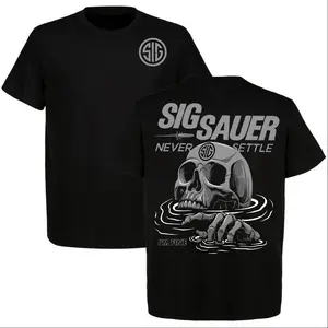 SIG Sauer Skull I’m Fine T-Shirt Never Settle Graphic Tee Tactical Gun Style Mens Streetwear Black Shirt Gift for Gun Enthusiasts USA Apparel