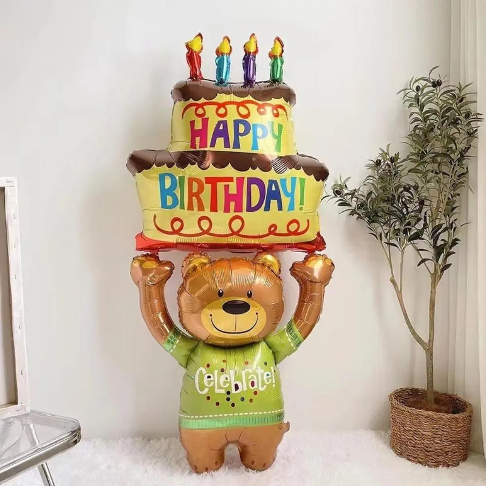 Cartoon Bear Lift Cake Design Balloon, 1 Count Cute Birthday Party Decoration Balloon, Atmosphere Scene Layout Decoration Supplies for Birthday Ceremony Anniversary Party, Birthday Decorations, Party Balloons