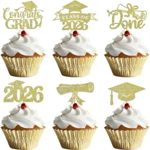 48 Class of 2026 Graduation Cupcake Toppers Set, Complete Grad Cap & Diploma Cake Decorations for 2026 Graduation Party -