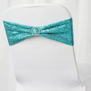 5 Pack Sequin Spandex Chair Sashes 6"x15" Turquoise - Stretch Chair Bands