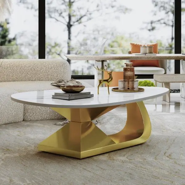 Bellemave Marble Coffee Table - Sculptural Stainless Steel Base, Adjustable Leveling Legs for Stability, Ideal for Modern Avant-Garde Living Rooms