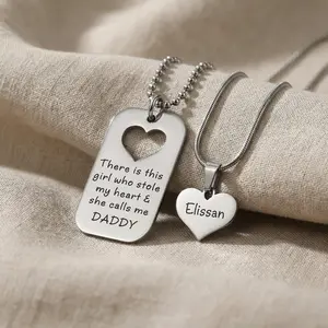 AS304  Personalised Dad & Daughter Dog Tag Necklace Set, Custom Engraved Matching Pendants, Daddy's Girl Keepsake