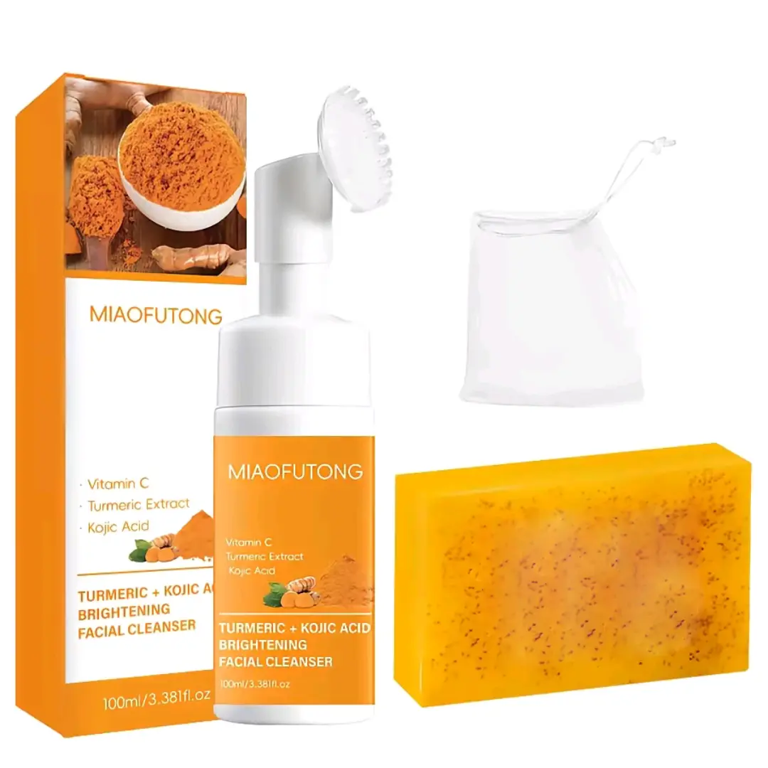 Plant-Derived Turmeric Cleansing Set, Gentle Soap Bar & Face Wash for Everyday Full Body Facial Skin Care