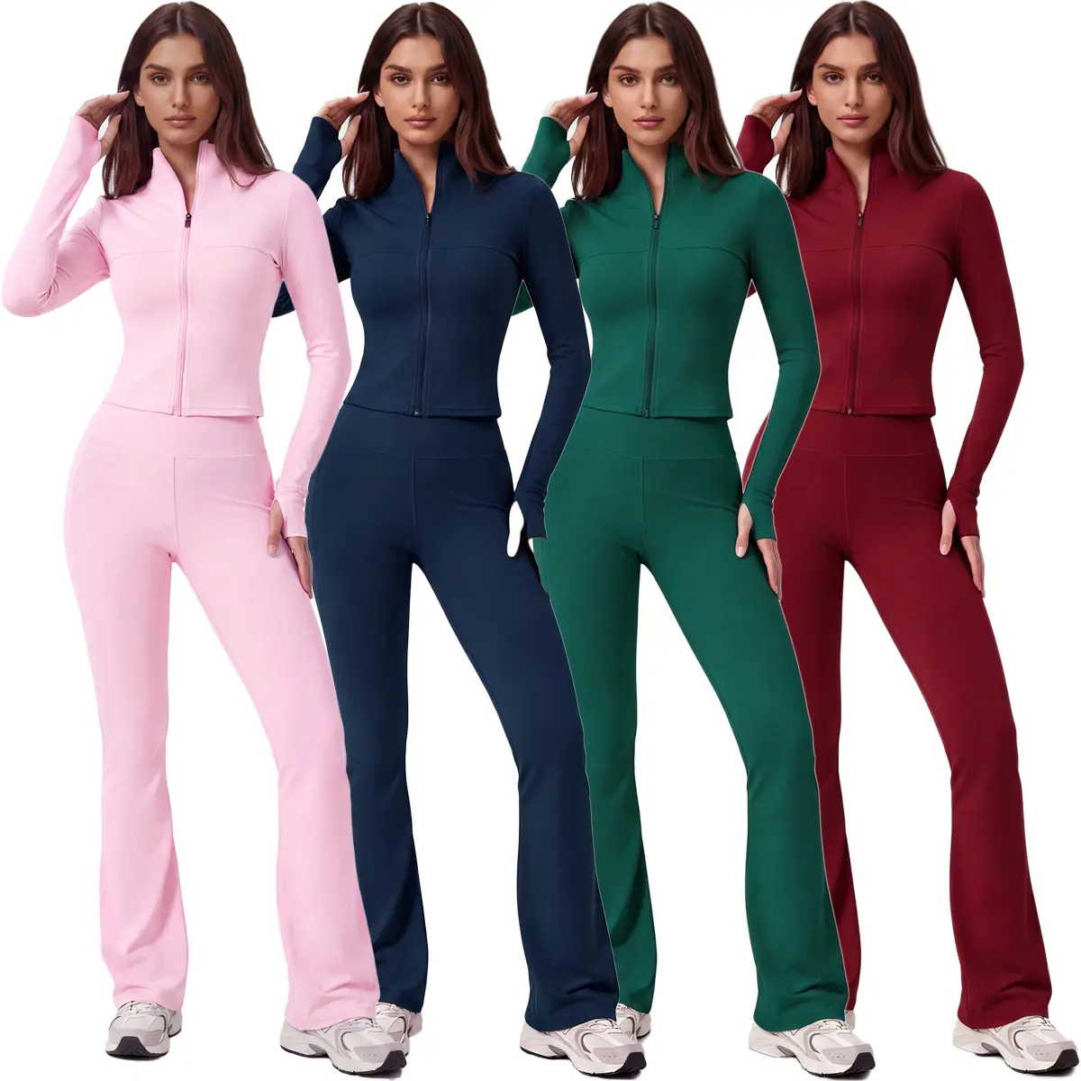 Women's 2-Piece Activewear Set, High-Stretch Breathable Jacket & Flare Pants, Figure-Flattering Sportswear for Yoga, Workout Gym Workout Sportswear Athleisure Sweatsuit Athleisure Tracksuit Set Fitness Outfit Athleisure