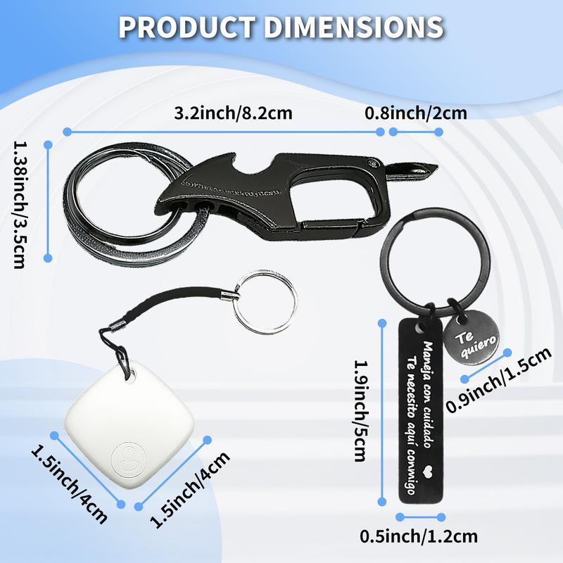 For Apple Find My Keychain No App + Bottle Opener Keychain + Drive Safely Metal Tag Three-in-one Security Gift Set for Men's Gift Bottle Opener Package Unpacking Tool Spanish Pendant Tracking Tool Love Guardian