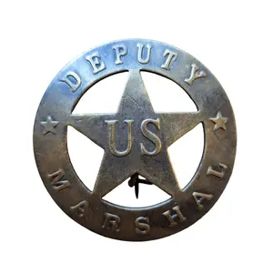 Deputy US Marshal Solid Brass Round Badge With Antique Finish Soldered Pin 3 x 2.25 Inches Unisex Collectible Law Enforcement Accessory