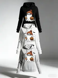 Flower Print Waffle Drawstring Hoodie, Casual Long Sleeve Long Sleeve Sweatshirt With Pocket, fashionable Halloween Print Hooded Sweatshirt,Women's Clothing Soft Drawstring Hoodie for Casual Vacation & Casual Attir