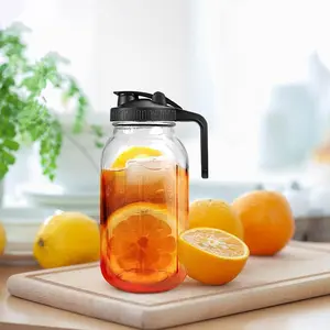 Glass Cold Water Jug with Wide Mouth and Handle, Sun Tea Pot, Coffee Canister, Durable Glass Design, Perfect for Home Use, Gallon Jug