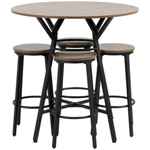 5-Piece Round Bar Table and Stool Set, Indoor Dining Room Furniture Set for Small Apartments, Daily Family Meals