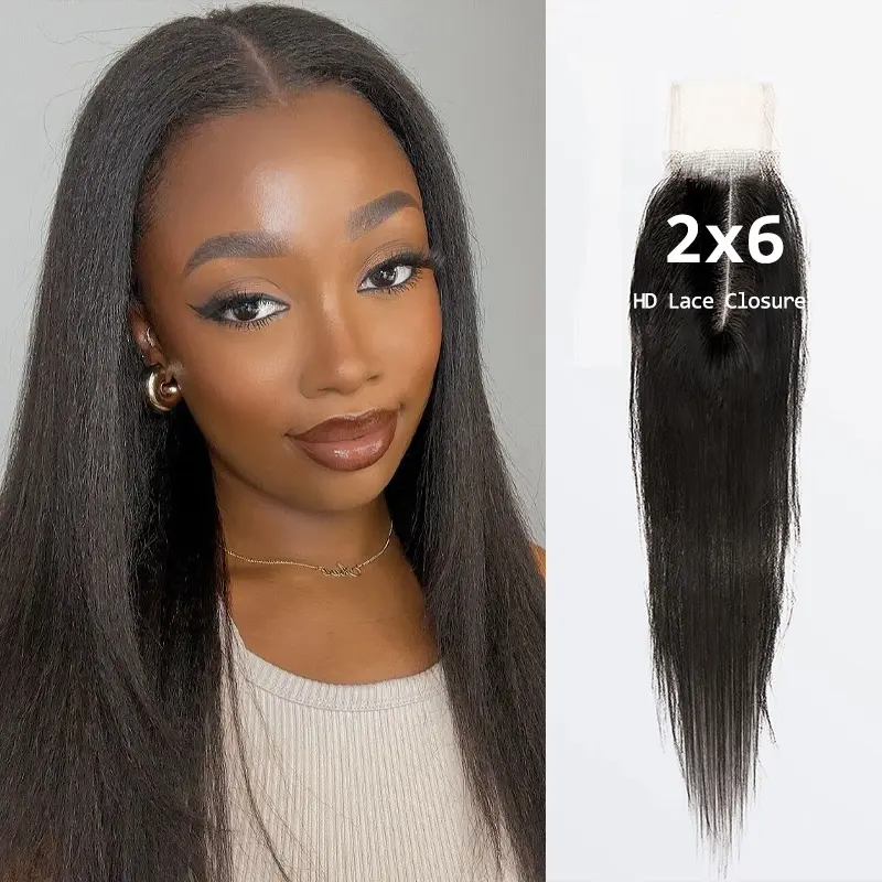 StarHair Free Parted HD Lace Closure 2x6/5x5 Body Wave Straight Skin-Like Closure Human Hair #1B Natural Color Re-wearable Pre Plucked Pre Bleached Pre Cut