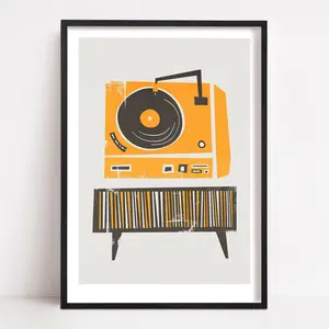 Mid Century Print, Music Wall Art, Vinyl Deck Poster, Retro Music Print for Gallery Wall, Record Player Art, Unframed, Room Decor