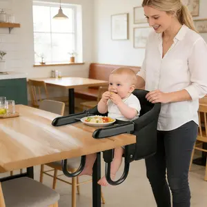 Adjustable Foldable Clip-On Baby Seat, Lightweight Travel Chair with Side & Back Pockets, Washable Material for Home and Travel