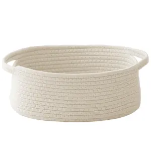 Boho Rope Woven Gift Basket Set 12"x 8"x 5" with Handles Ribbons and Bags for Baby Gifts and Everyday Use,Cotton Rope Storage Solution for Bathroom Organizer