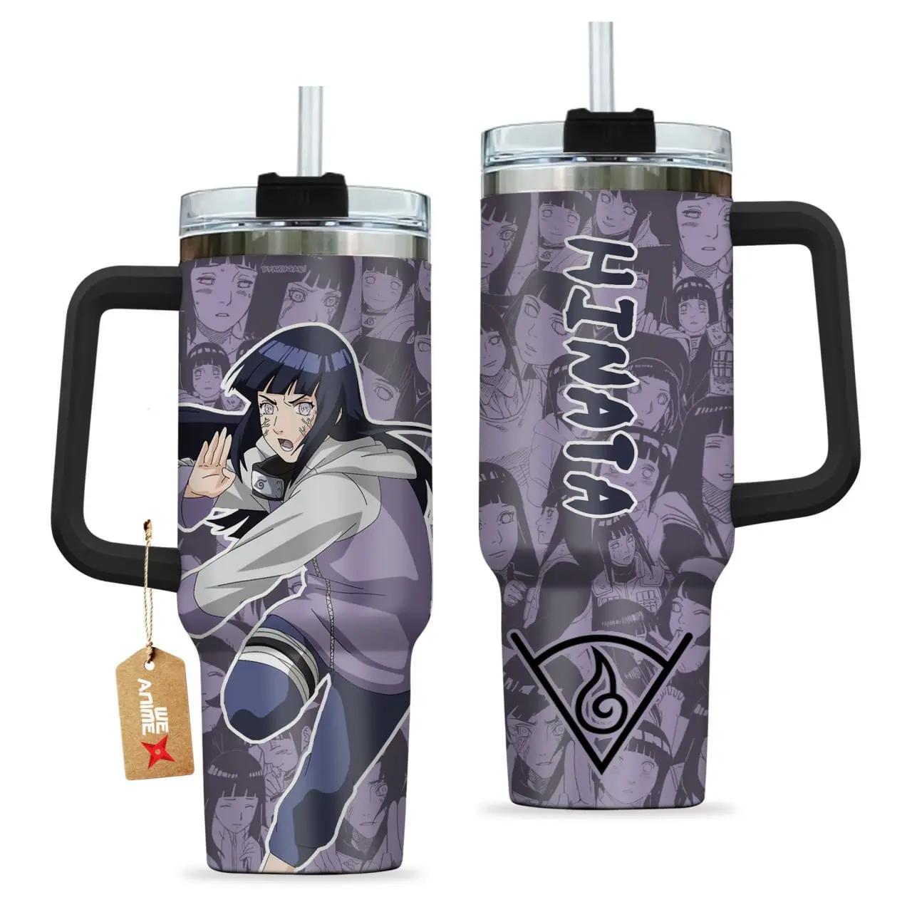[Otaku Mug] Hinata Hyuga  Naruto20oz 40oz Stainless Steel Travel Mug With Handle, Byakugan Kunoichi Anime Cup, Hidden Leaf Village Drinkware, Insulated Coffee Tumbler, Otaku Gift for Naruto Fans & Anime Lovers school gym