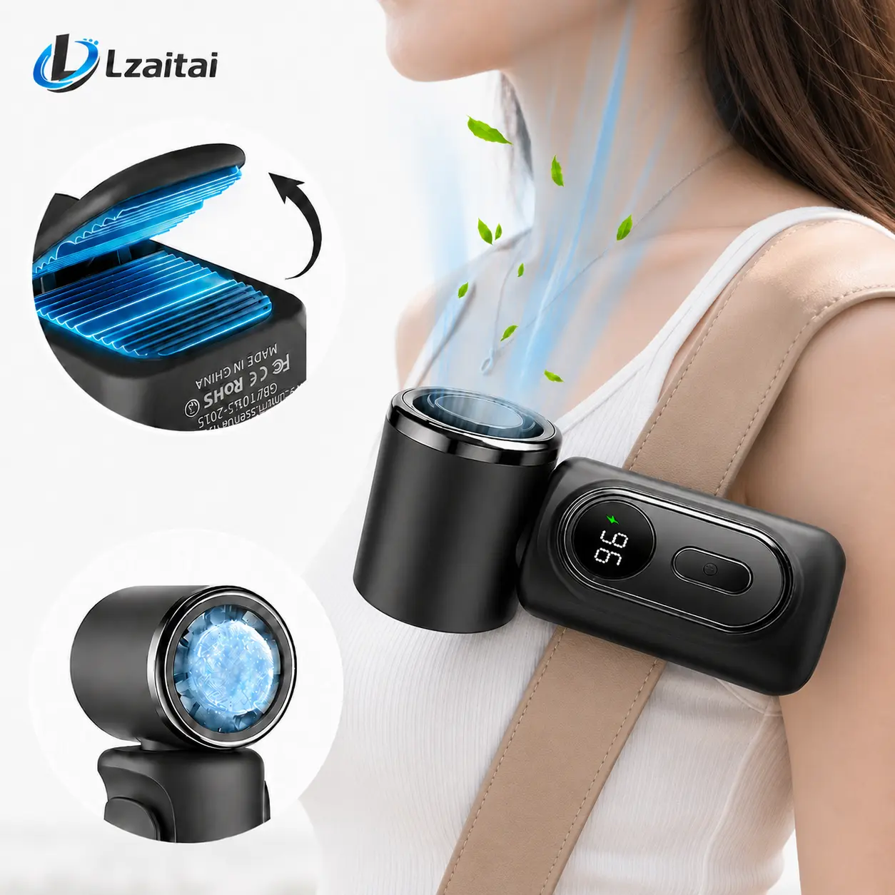 Clip On Mini Fan with Ice Cooling Plate, Portable Handheld Fan, 5 Speed Rechargeable Personal Fan with 3000mAh Battery, Wearable Cooling Fan for Travel, Camping, Stroller, Umbrella and Outdoor Use