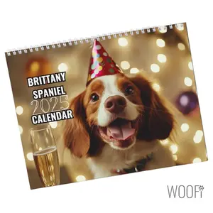 Brittany Spaniel Calendar 2025, Brittany Dog Wall Calendar Gift, 12 Month Hanging Wall, Desk Calendar, Support Dog Shelters