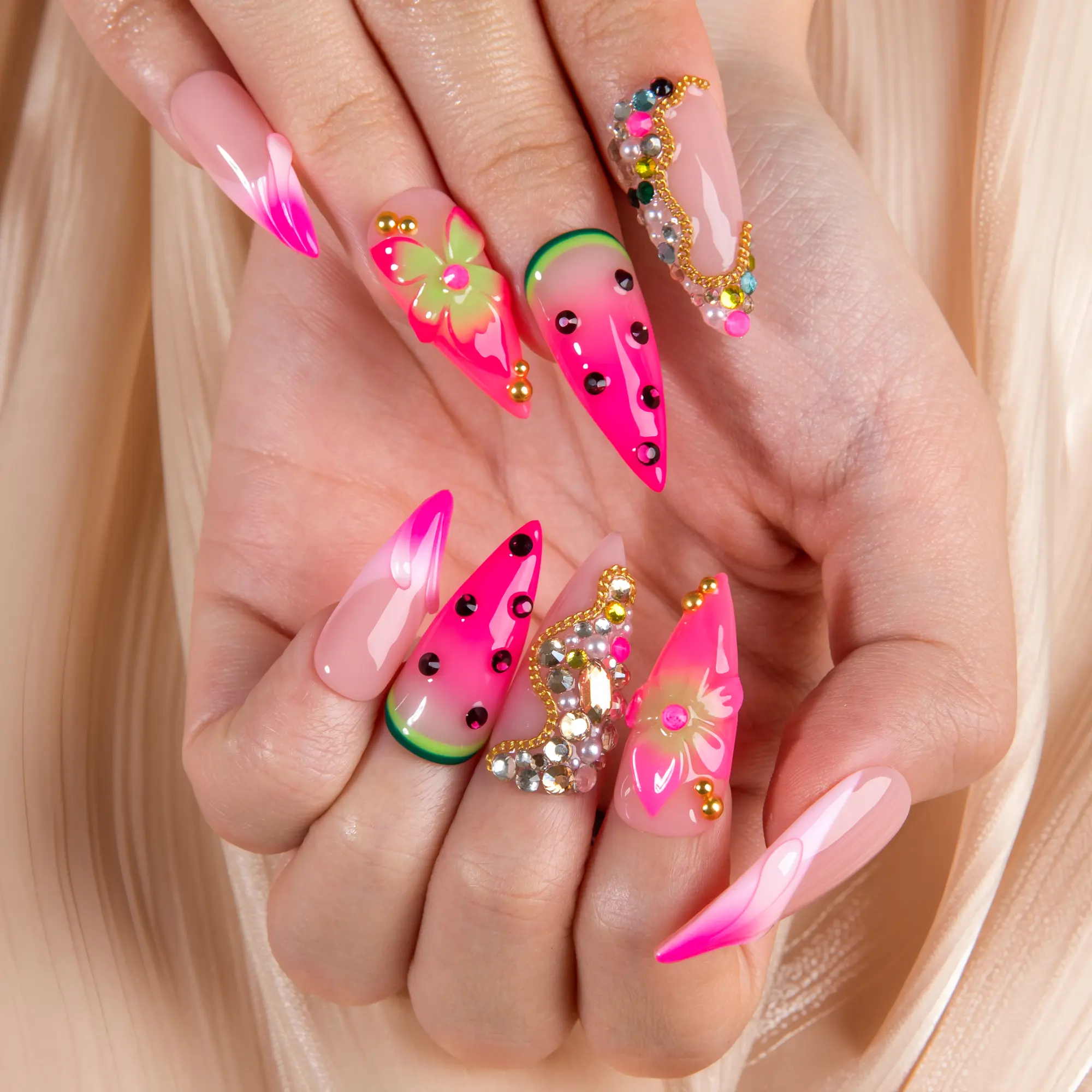 Lovful NEW DROP Collection Handmade Acrylic Press On Nails 10PCS Reusable Salon Quality 3D Flower Rhinestones for Flawless Long Lasting Look Manicure #DealsForYouDays