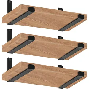 12 Inch Heavy Duty Floating Shelf Brackets 6-Pack - 1/5 Inch Thick Black Brackets for DIY Floating Shelf, Fit for Home Kitchen Bathroom Garage Living Room, Size 11.25” x 6” x 1.5”