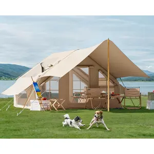 Inflatable Camping Tent with Pump & 1/2 Awnings, 8-14 Person Air Tents for Camping Adult, Large Waterproof Oxford Family Glamping Tent, Quick Setup Big Tent for Outdoor Camping