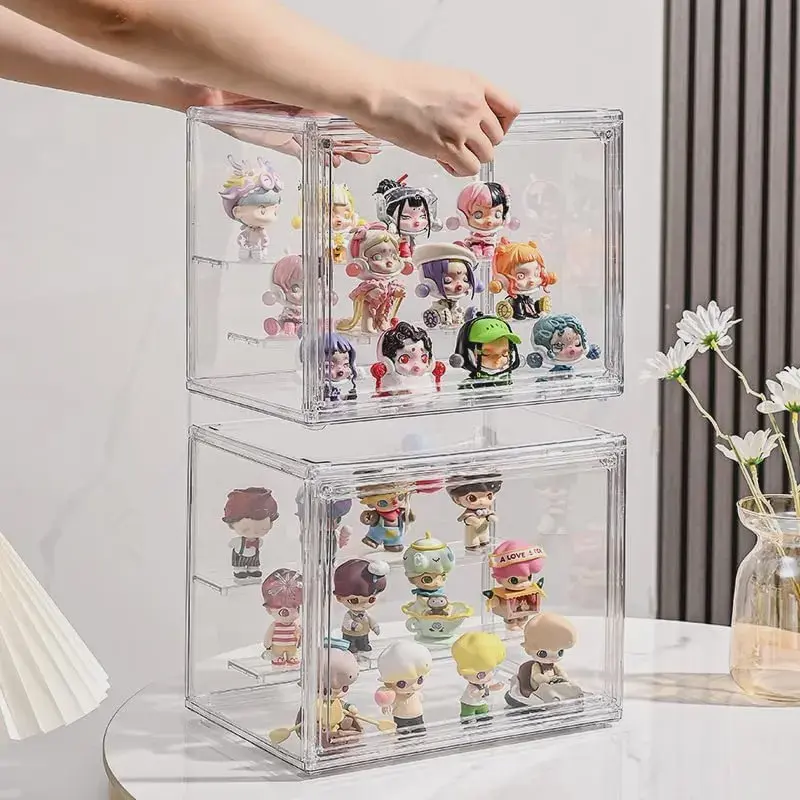 Acrylic Display Case for Figures, Clear Collectible Display Cabinet with Shelves, Dustproof Showcase Box for Miniature Figures, Blind Box Toys, Anime Statues, Dolls and Collectibles, Transparent Organizer Storage Box for Home Desk Decoration