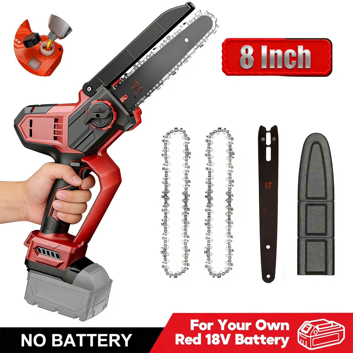 8 in Brushless Power Cordless Mini Chainsaw Tool, Portable Electric Pruner for Milwaukee M18 Battery with Auto Oiler & Auto-Tension, Handheld for Easy Control Tree Trimmers & Wood Cutting