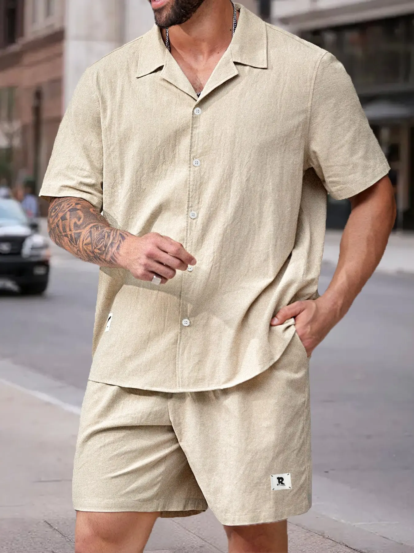 Men's Textured 2-Piece Loungewear Pajama Set - Short Sleeve Camp Collar Shirt & Matching Drawstring Shorts, Soft Breathable Fabric, Relaxed Fit for At-Home Lounging, Lazy Weekends & Casual Evenings, Shorts Lounge Outfit, Casual Pajamas Outfit
