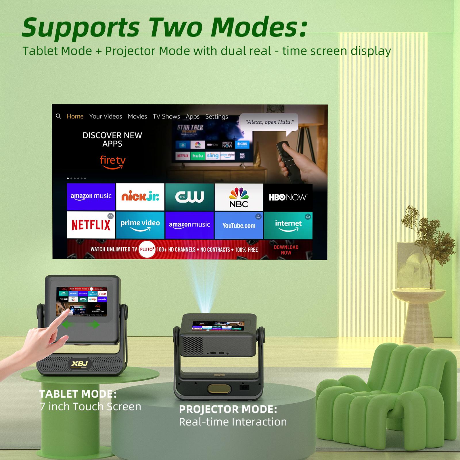 XBJ A5PRO projector, Bluetooth 5.2, 4K/1080P, smart touch screen—suitable for outdoor movies and gaming, home theater, and business presentations; wireless screen mirroring, ideal for camping and similar scenarios.