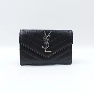 Pre-owned Yves Saint Laurent calfskin Small Leather Goods YSL Saint Laurent Monogram Black Wallet T10327558