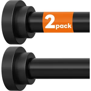2 Pack Shower Curtain Rods:43-78 Inch No Drilling Tension Rods, 1" Diameter Heavy Duty Adjustable, Stainless Steel Rust-Proof Spring Anti-Slip Curtain Rod for Bathroom (Black,78'')