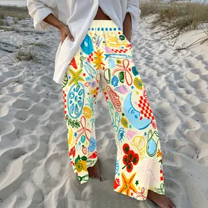 Loose-Fit, Wide-Leg Trousers with Dopamine-Style Graffiti Print — Perfect for Beach Vacations, Casual Outings, Loungewear, or Everyday Wear. outdoorfun