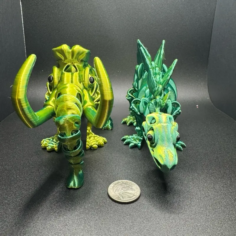 Mammoth and Spinosaurus 3D Printed Figures - Green Coloration, Unique Design, Ideal for Collectors and Display