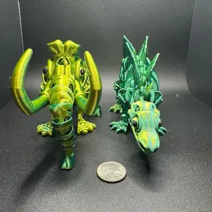 Mammoth and Spinosaurus 3D Printed Figures - Green Coloration, Unique Design, Ideal for Collectors and Display
