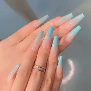 Extra Long Ballerina Sky Blue Ombre Press On Nails 24 CT