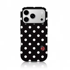 Wave dot ladybug pattern, durable, shock-absorbing and glossy 2-in-1 phone case, suitable for iPhone 17 16 15 14 13 12 11 X, Samsung and other series models, can be given as a holiday gift to friends or home