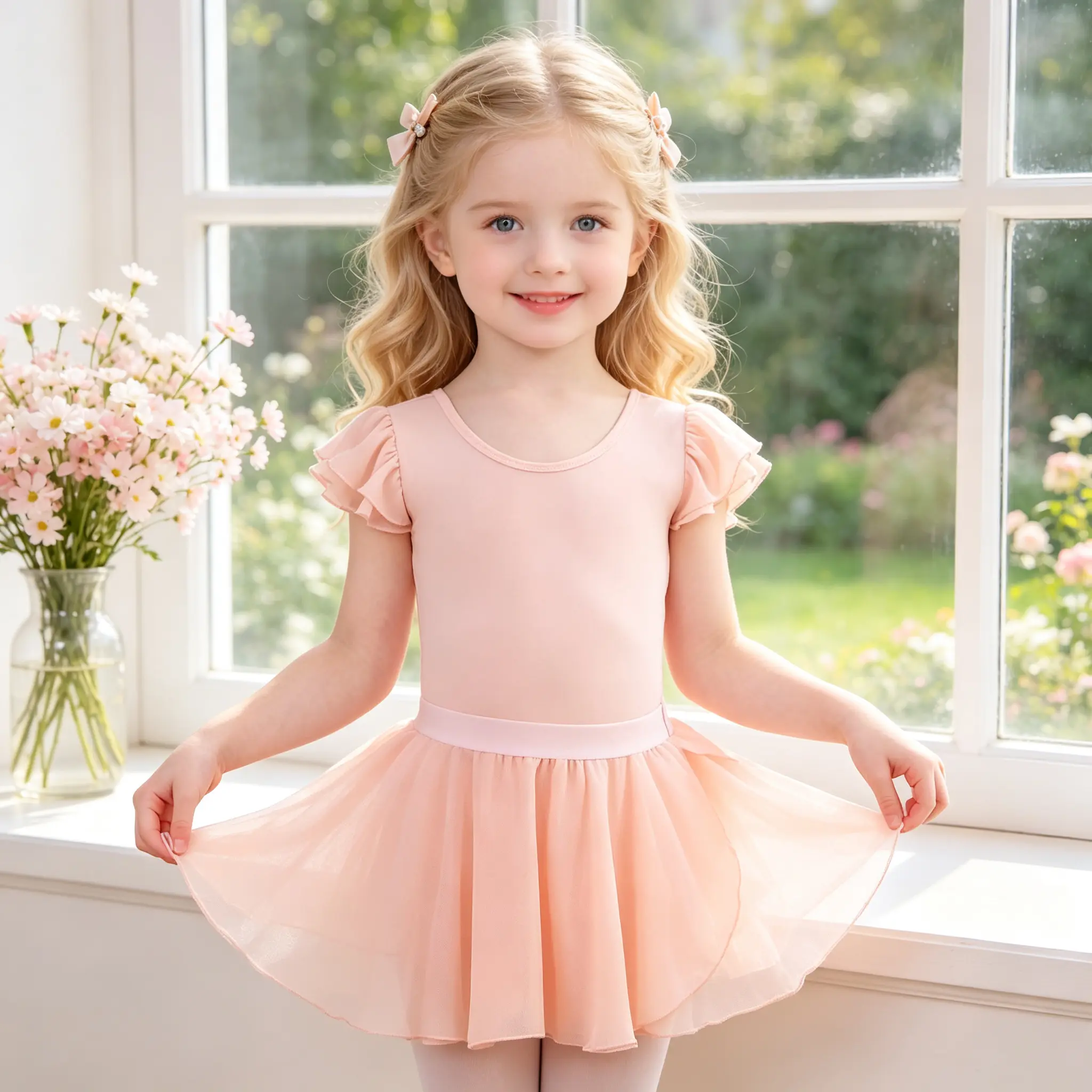Little Girls Ballet Dancewear, Ruffle Flutter Sleeve Leotard with Chiffon Skirt, Soft Stretchy Dance Outfit for Kids Dance Class Gymnastics Performance