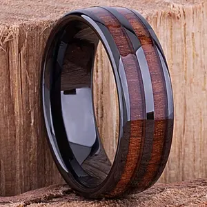 1 pc tungsten ring for men and women, 8mm black stainless steel dome shape, wedding ring, engagement, valentine's day gift, holiday, anniversary
