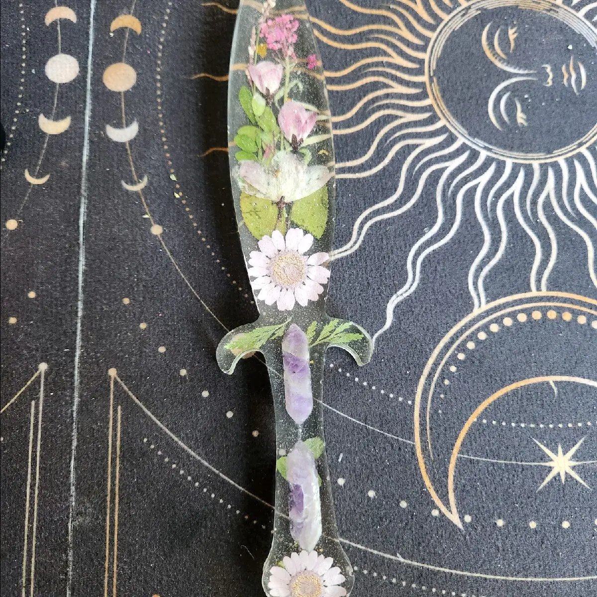 Flower Resin Dagger Athame with Flowers & Crystals