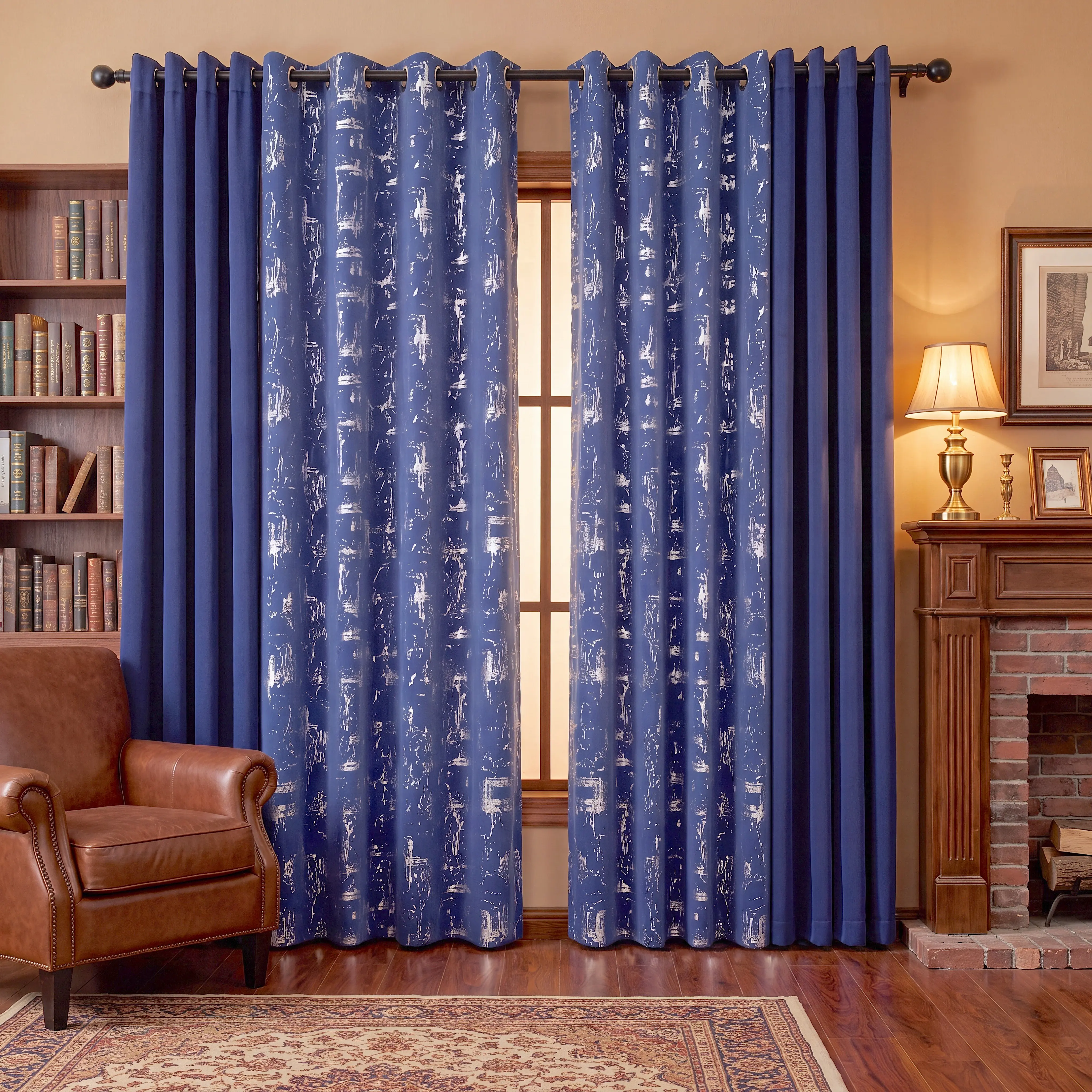 4 Panels 52"x84" Combination Grommets CurtainsIncluding : 2 Panels Solid Full Blackout Curtains & 2 Panels Foil Metallic Full Blackout Curtains QF639 Thermal Insulated NoiseReducing Light Blocking blacking apartment living room bathroom noise reduction