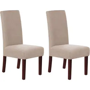 Stretch Dining Chair Covers Set 2 Chair Covers for Dining Room Parsons Chair Slipcover Chair Protectors Covers Dining, Feature Textured Checked Jacquard Fabric, Sand