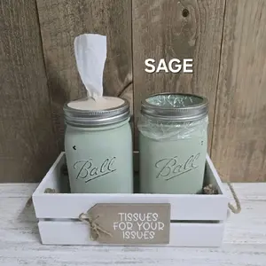 Glassy Gal Personalized Mason Jar Tissue Holder Set - Hand Painted Glass Jars with Rustic Wood Tray & Custom Tag - Farmhouse Inspired Design - Includes 50 Kleenex Tissues & Extra Waste Bags