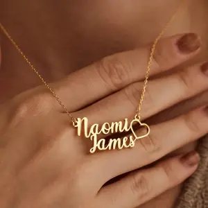 AS823 Personalized Customization of Two Names Love Necklace Stainless Steel Couple Necklace Holiday Gift for Men and Women