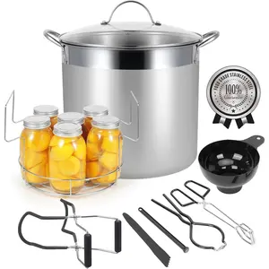 Stainless Steel Canning Pot with Rack and Lid, Large Water Bath Canner, Full Home Canning Supplies Starter Kit (20.5 Quarts, Black)
