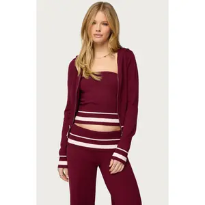 Edikted Women's Kaliya Stripey Knit Zip Up Hoodie