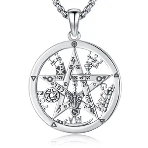 Sebina S925 Tetragrammaton Necklace Tetragrammaton De Plata 925 Pentagram Pentacle Pendant Witchcraft Wiccan Pagan Jewelry Amulet Necklace Gifts for Her Him Men Women