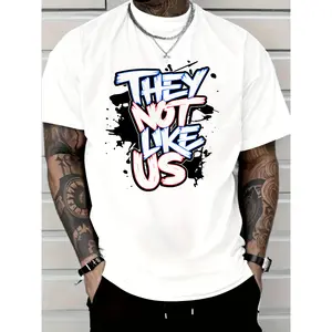 Men's Casual Pattern T-Shirt - THEY DON'T LIKE US Floral White Crew Neck Lightweight Cotton Summer Streetwear Machine Washable