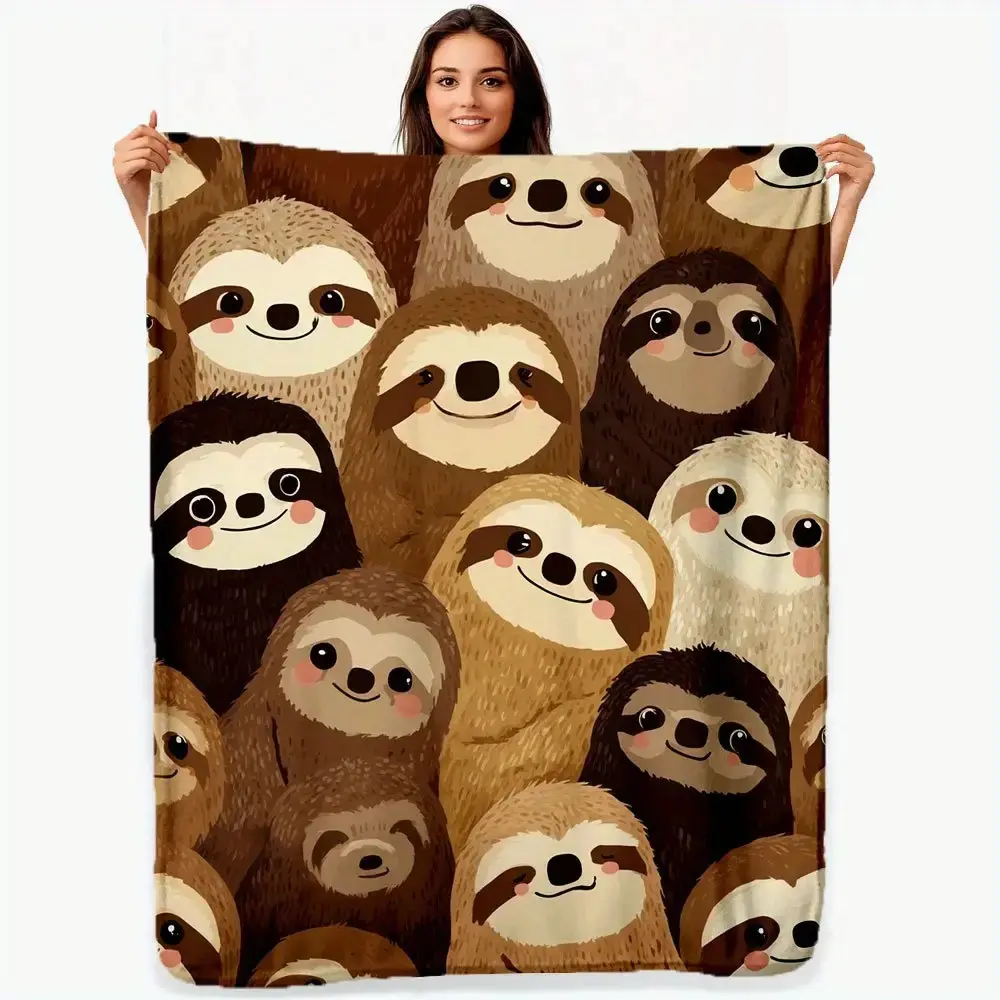 Sloth Animal Printed Plush Blanket, Soft All Season Indoor and Outdoor Blanket, Suitable for Beds, Sofas or Camping, Camping Blanket |   Optimistic Design |   Soft Texture, Home Decoration Blanket