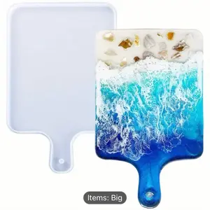 1 Epoxy Resin Silicone Tray Casting Molds, DIY Large And Small Serving Rectangle Shape Handle Board Creative Fashion For Home Decoration-Crafting Agate Geode Rolling Tray Jewelry Making Tool