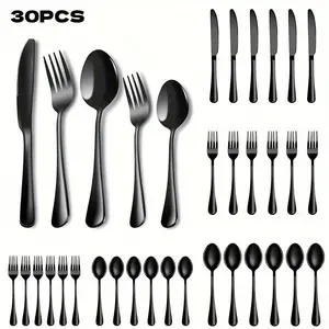 Stainless Steel Cutlery Set, 30pcs/set Including Knives & Forks & Spoons, Tableware Set for Wedding, Celebration, Party, Dinnerware Service Set